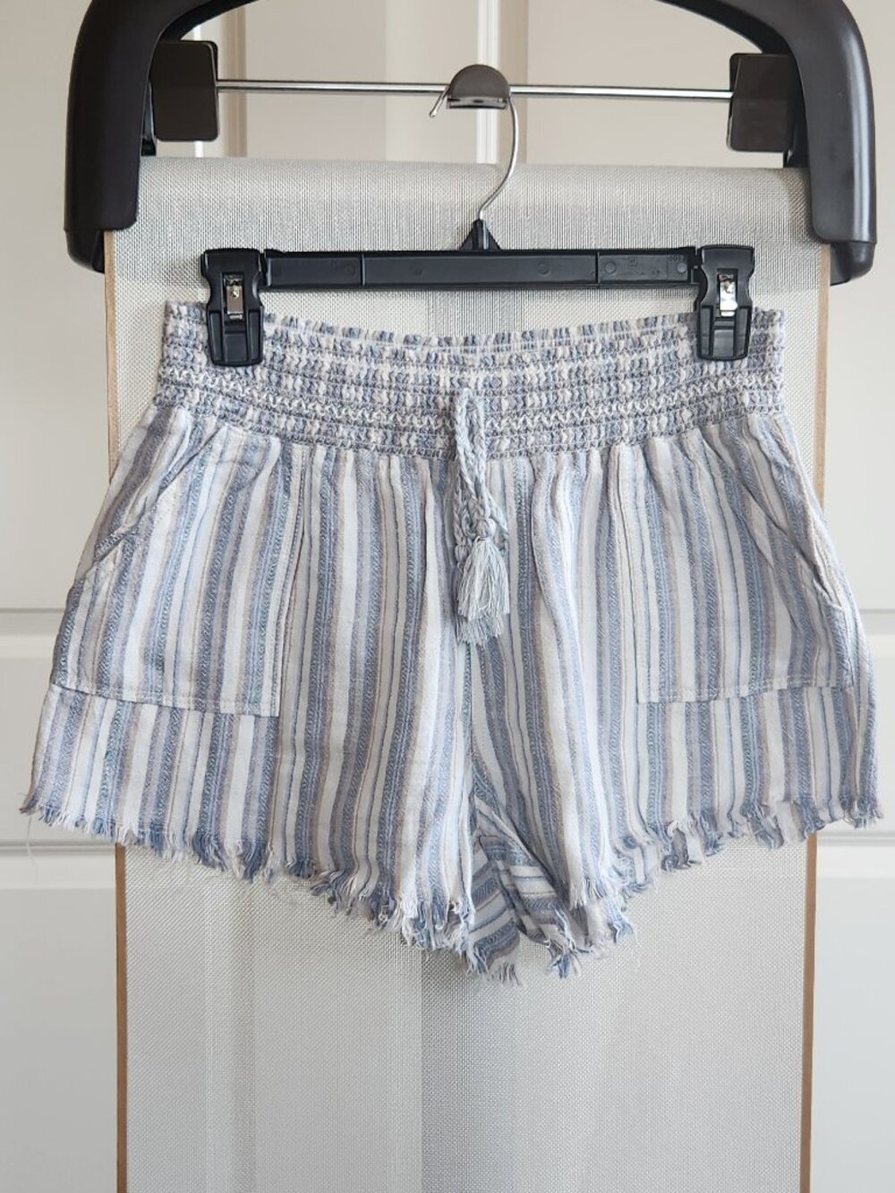 Brand New — Rewash Linen Blend Striped Frayed Hem Boho Shorts — Size L